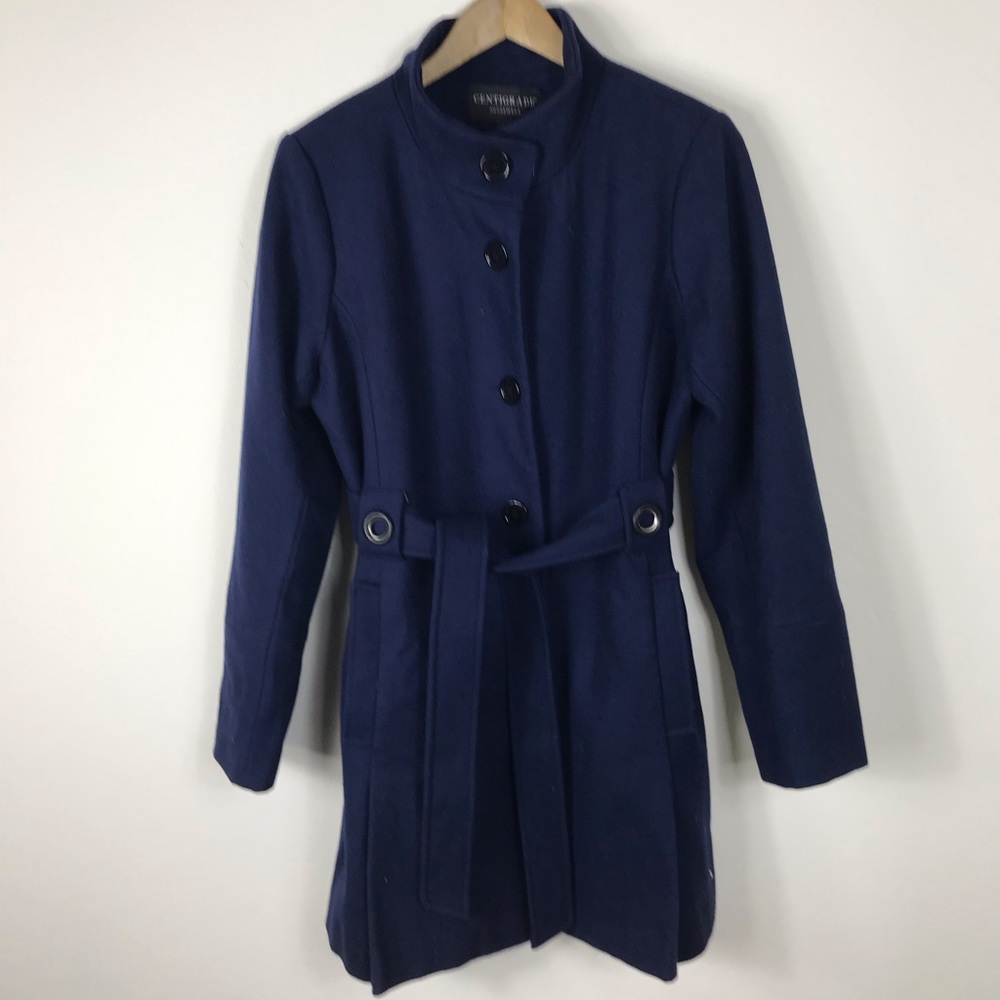 Centigrade Outerwear Wool Trench Coat Blue Medium